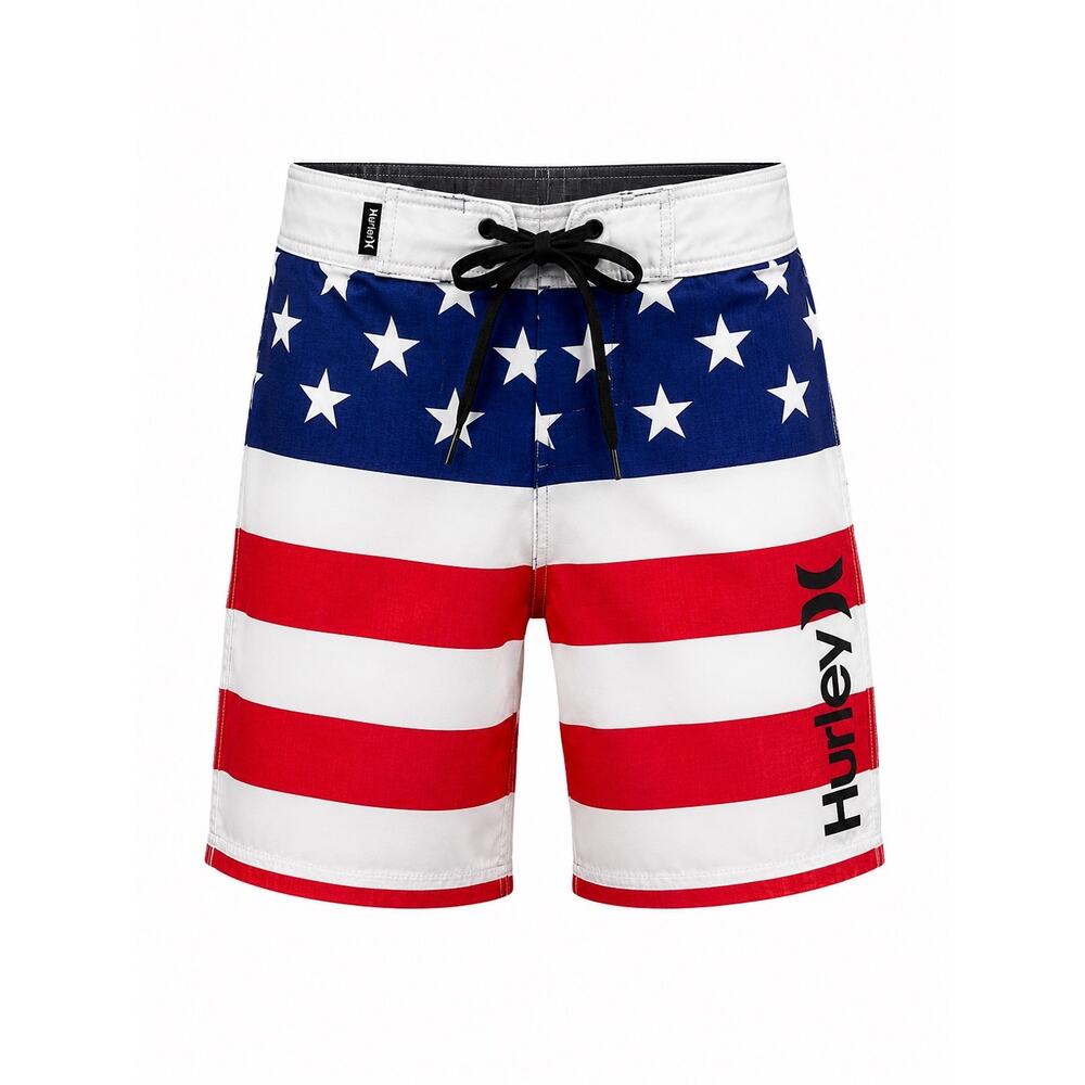 Hurley Boys Size 6 American Flag Swim Trunks Red White Blue USA Board Shorts